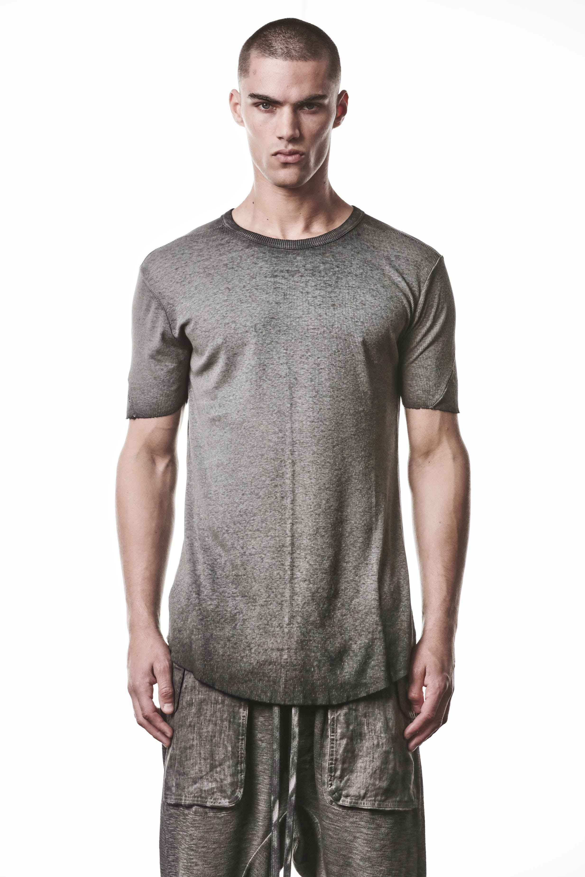 M TS 948 T-Shirt - Gray Cold Dye Worked Knit Cotton Linen Men's