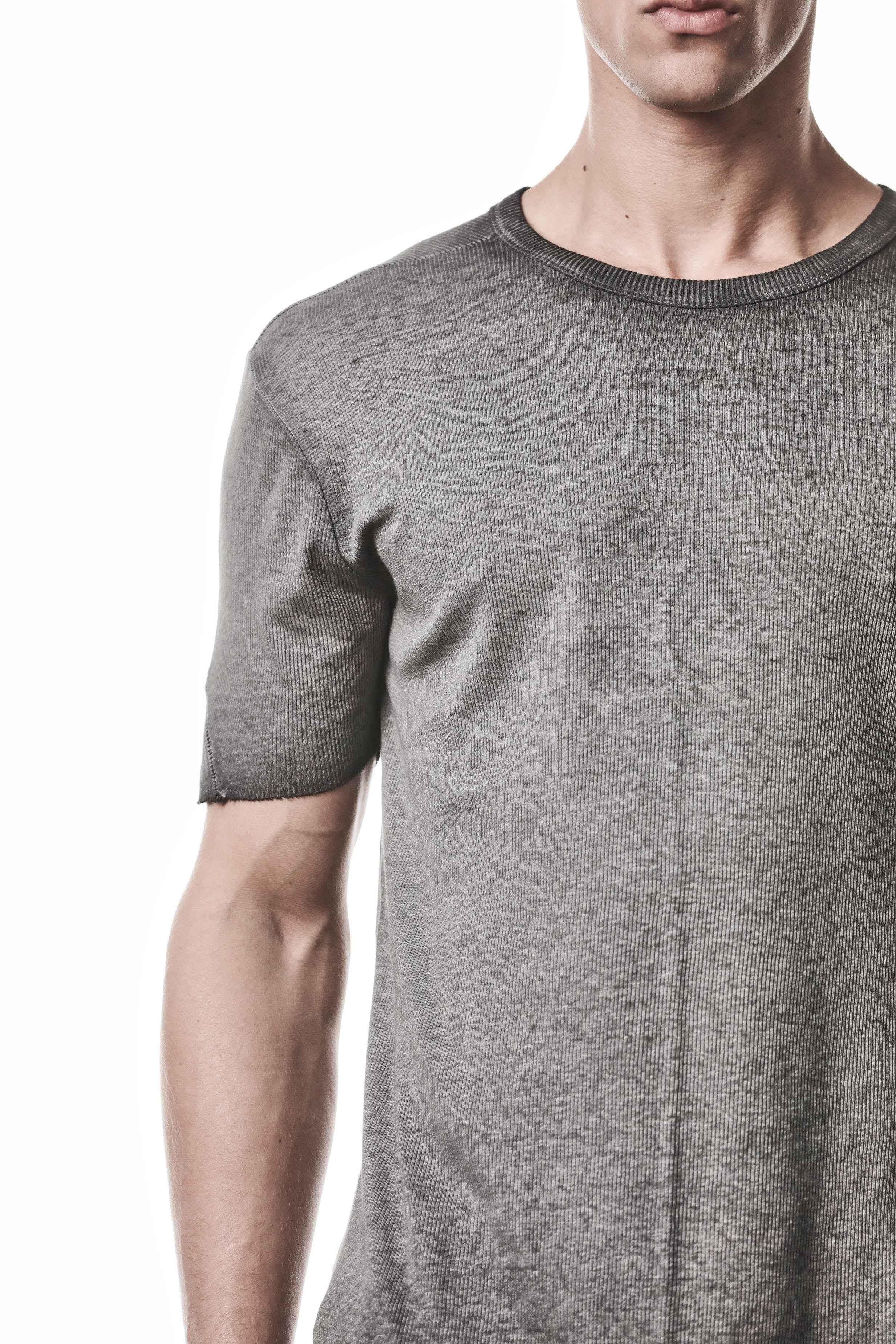 M TS 948 T-Shirt - Gray Cold Dye Worked Knit Cotton Linen Men's
