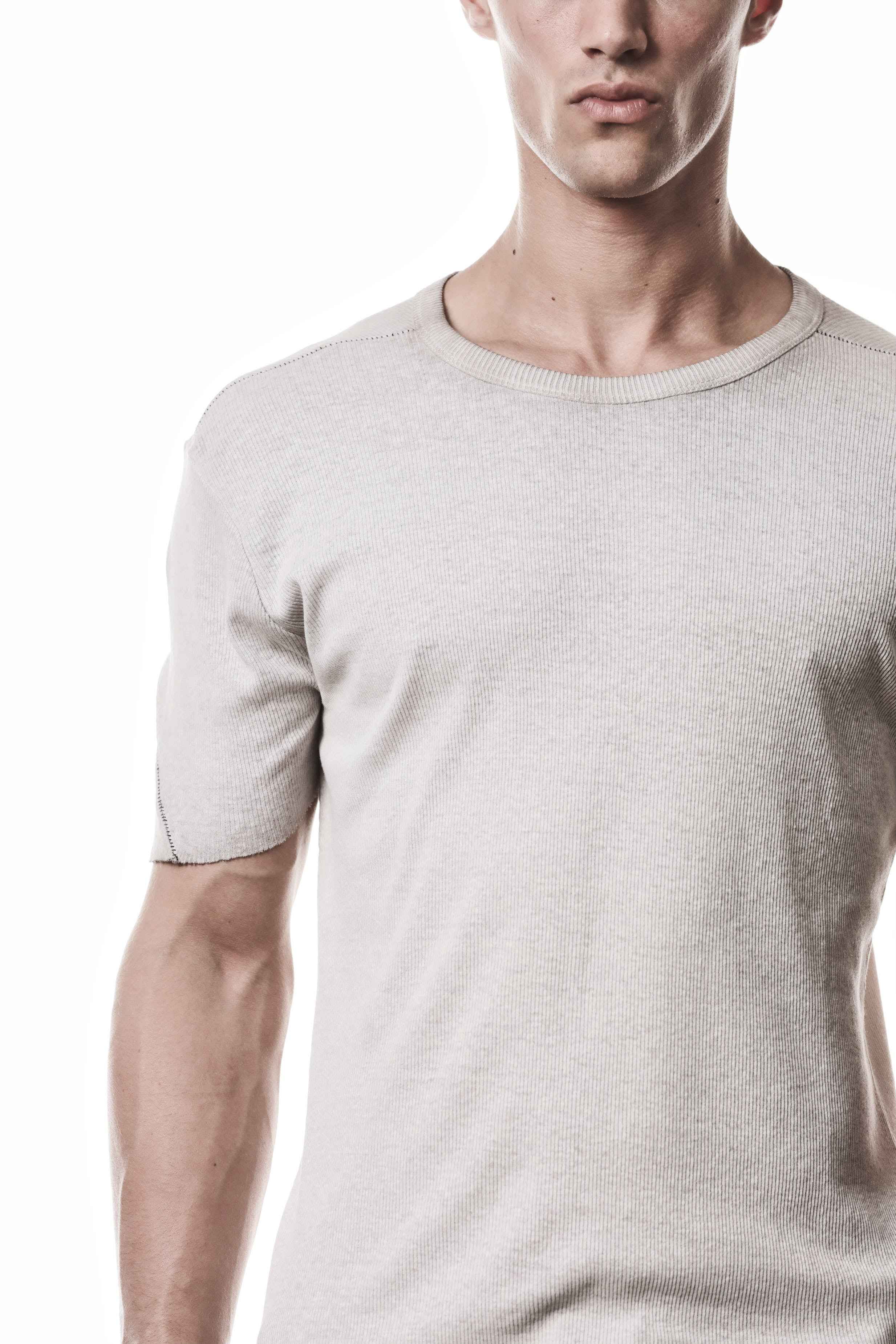 M TS 948 T-Shirt - Beige Worked Knit Cold Dye Stone Cotton Linen Men's