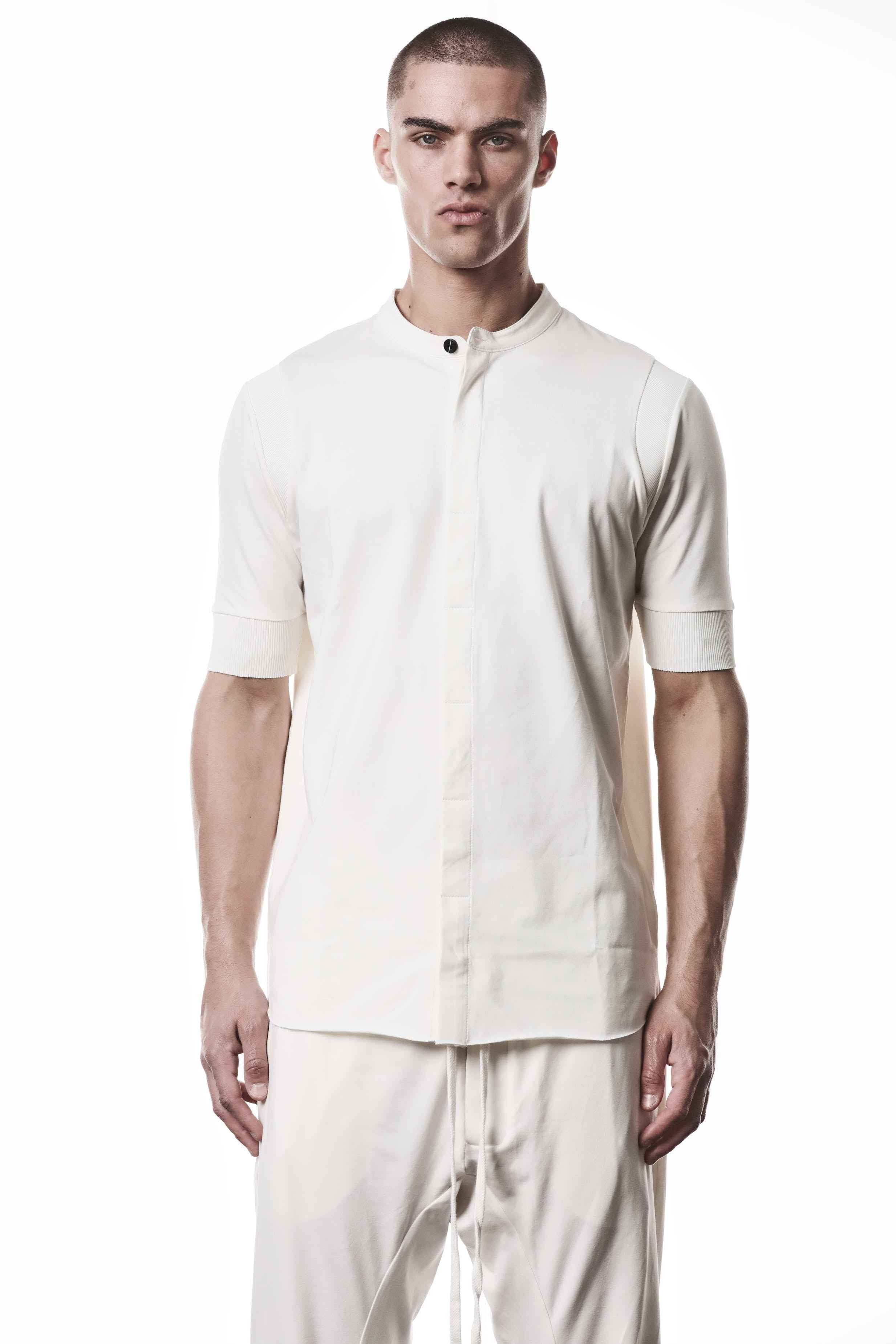 M TS 951 T-Shirt - Cream Worked Knit Cotton Elastane Ribbed Contemporary Men's