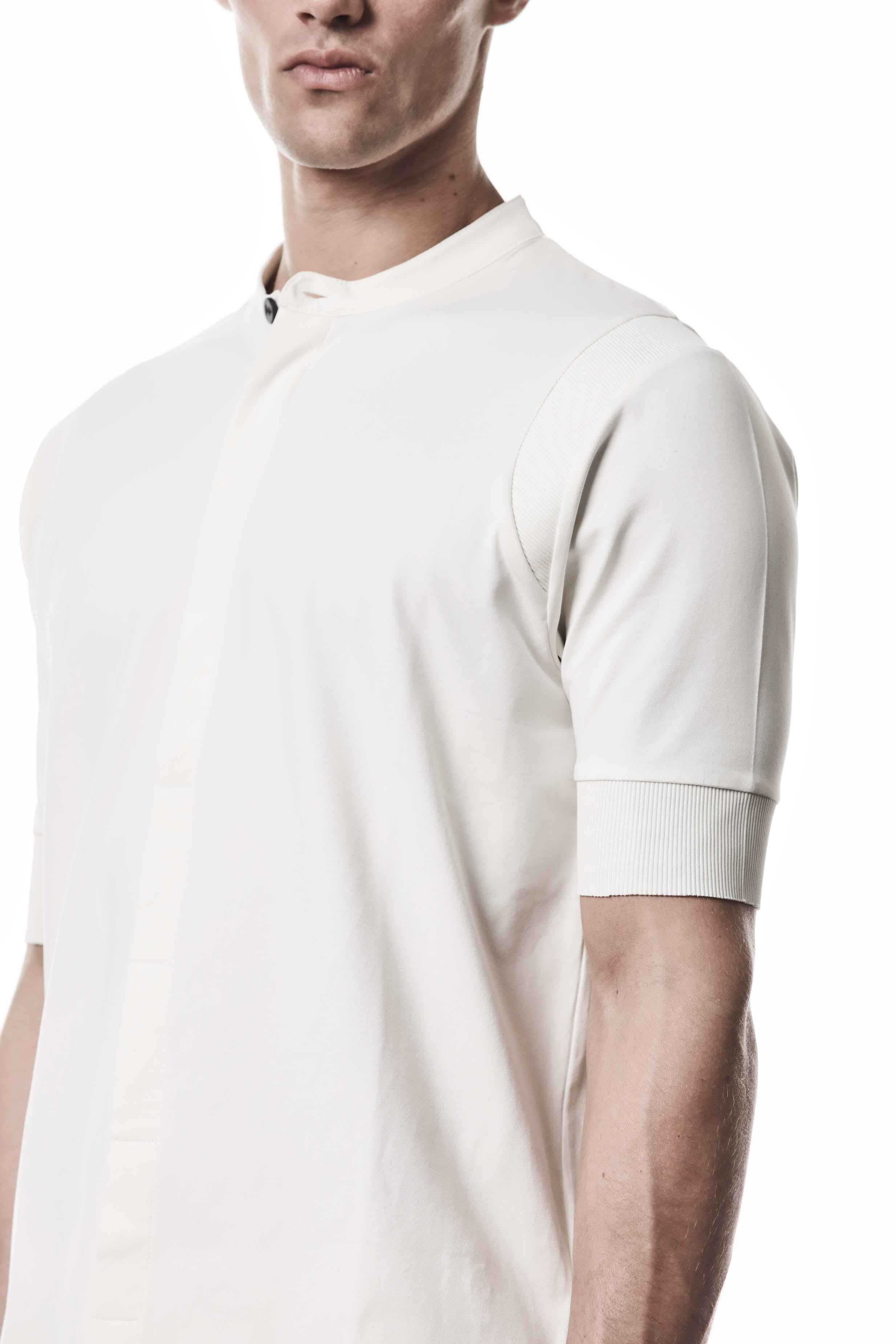 M TS 951 T-Shirt - Cream Worked Knit Cotton Elastane Ribbed Contemporary Men's