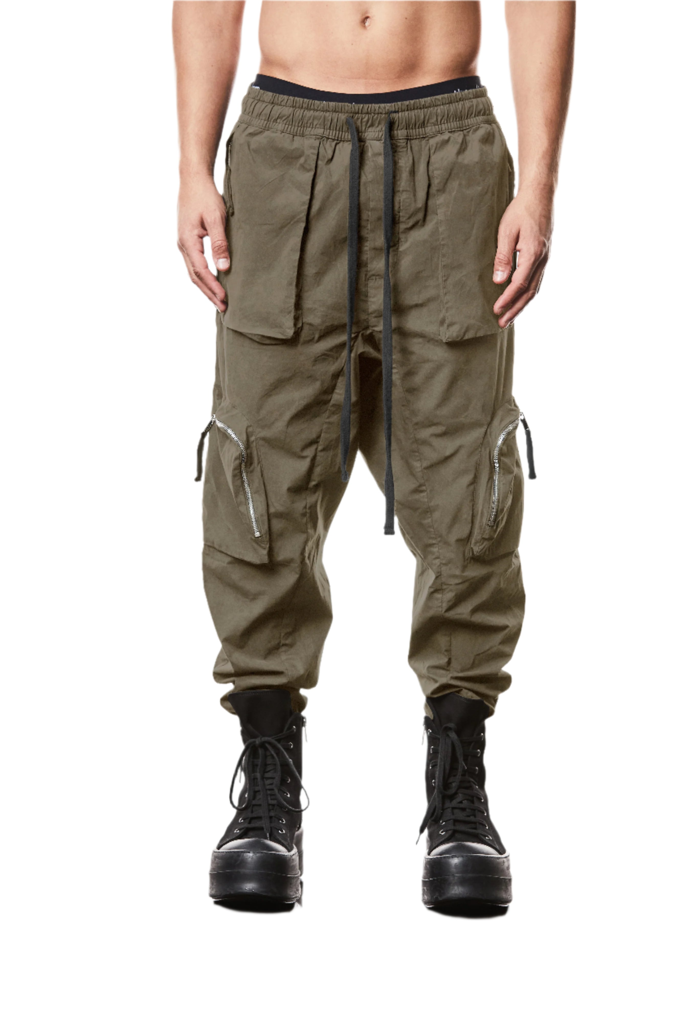 T3M P 1025 woven cargo trousers olive night