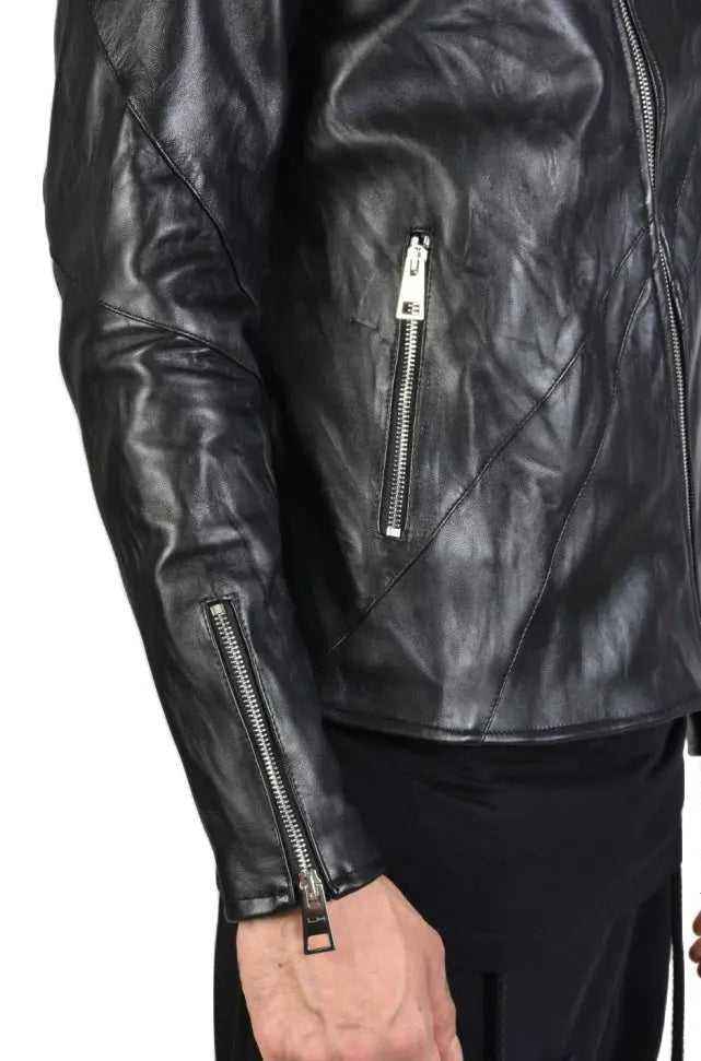 TR3B STORMZY23 Jacket - Black Vegetable Tanned Crumpled Leather Eco-Friendly Italian Men's