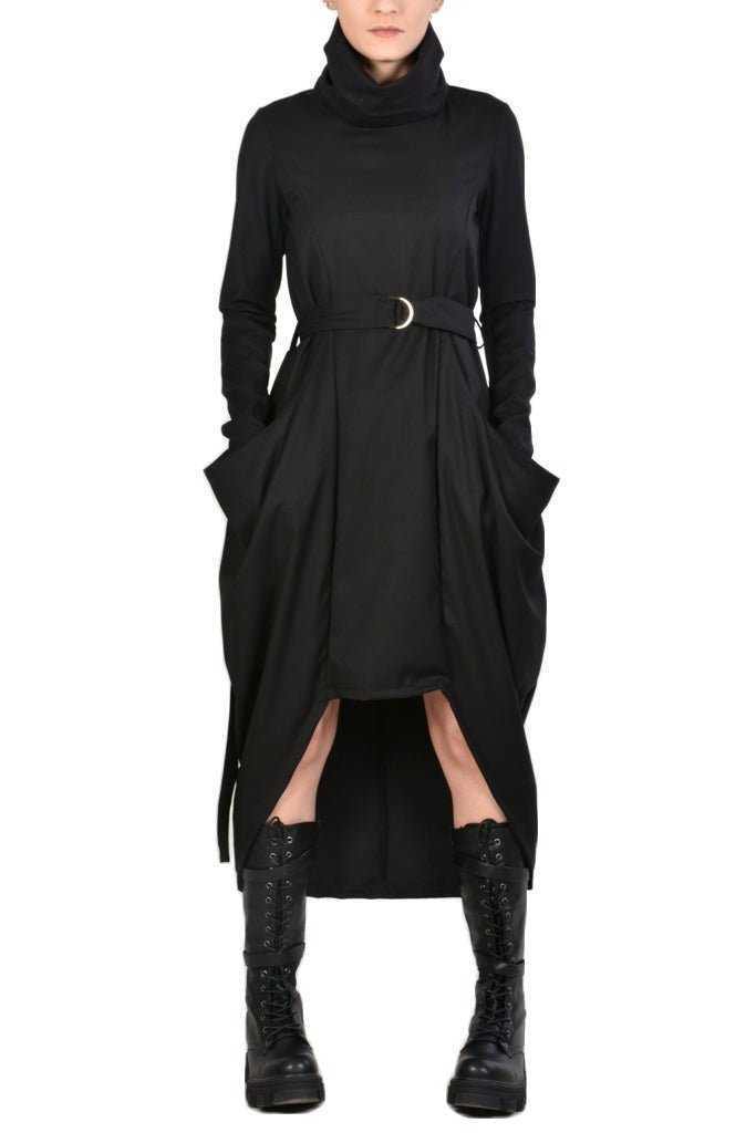 TR4B HULAHOOP2325 BLACK cool wool oversize asymmetric dress