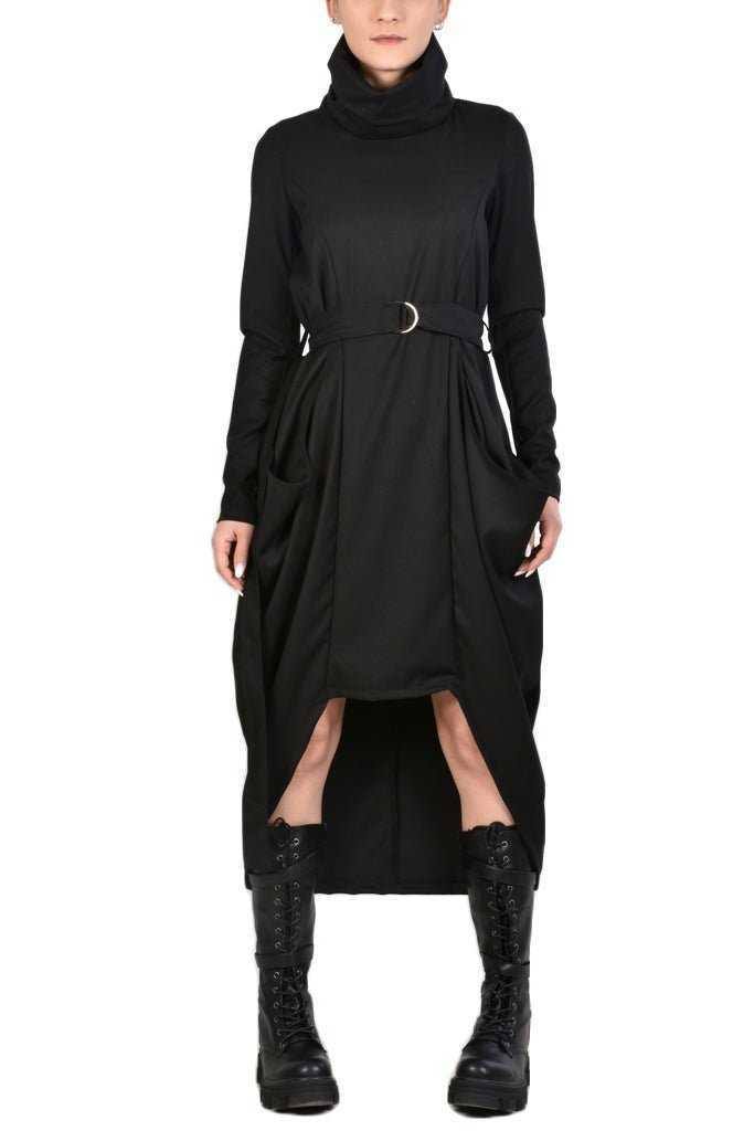 TR4B HULAHOOP2325 BLACK cool wool oversize asymmetric dress