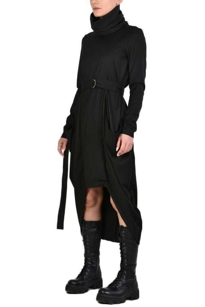 TR4B HULAHOOP2325 BLACK cool wool oversize asymmetric dress