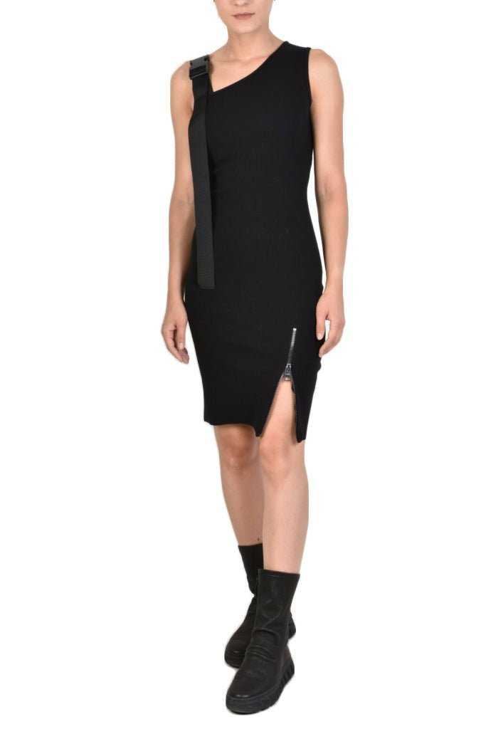 TR4M WEBY23 BLACK ribbed oneshoulder tube dress