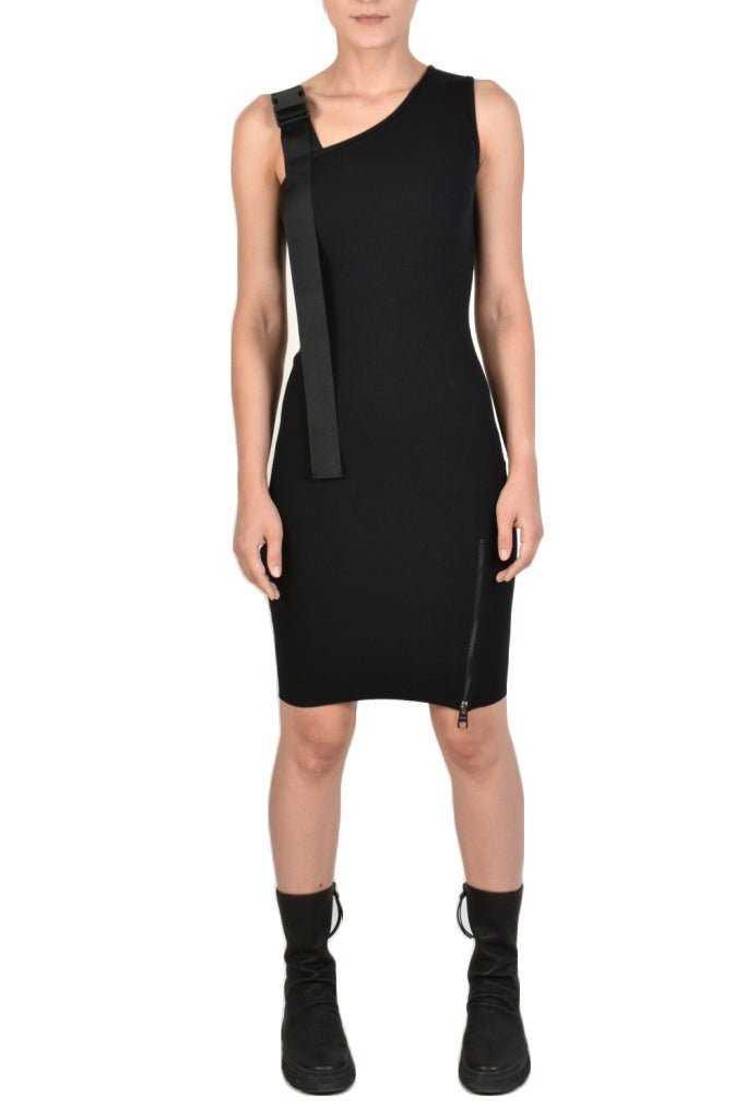 TR4M WEBY23 BLACK ribbed oneshoulder tube dress