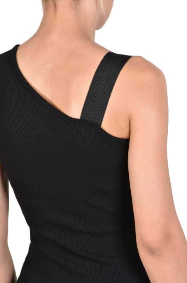 TR4M WEBY23 BLACK ribbed oneshoulder tube dress
