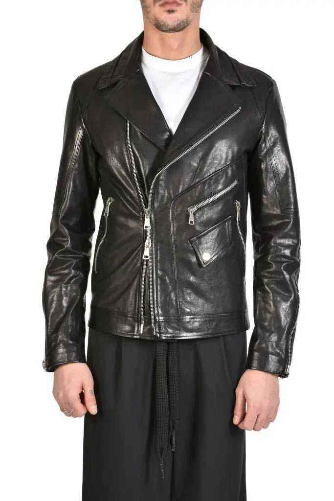 TRGCHIO223 Jacket - Black Vegetable Tanned Leather Sport Athletic Tailored Italian Men's