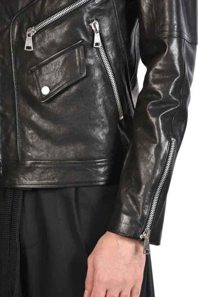 TRGCHIO223 Jacket - Black Vegetable Tanned Leather Sport Athletic Tailored Italian Men's