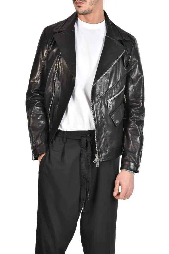 TRGCHIO223 Jacket - Black Vegetable Tanned Leather Sport Athletic Tailored Italian Men's