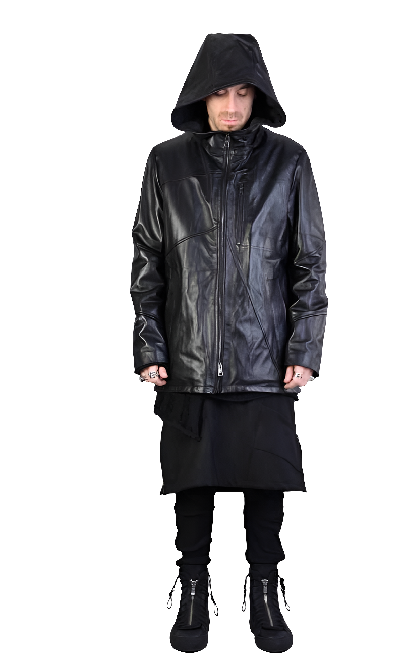 A33B LM005 Jacket - Black Vegetable Tanned Crumpled Leather Quilted Sport Italian Men's