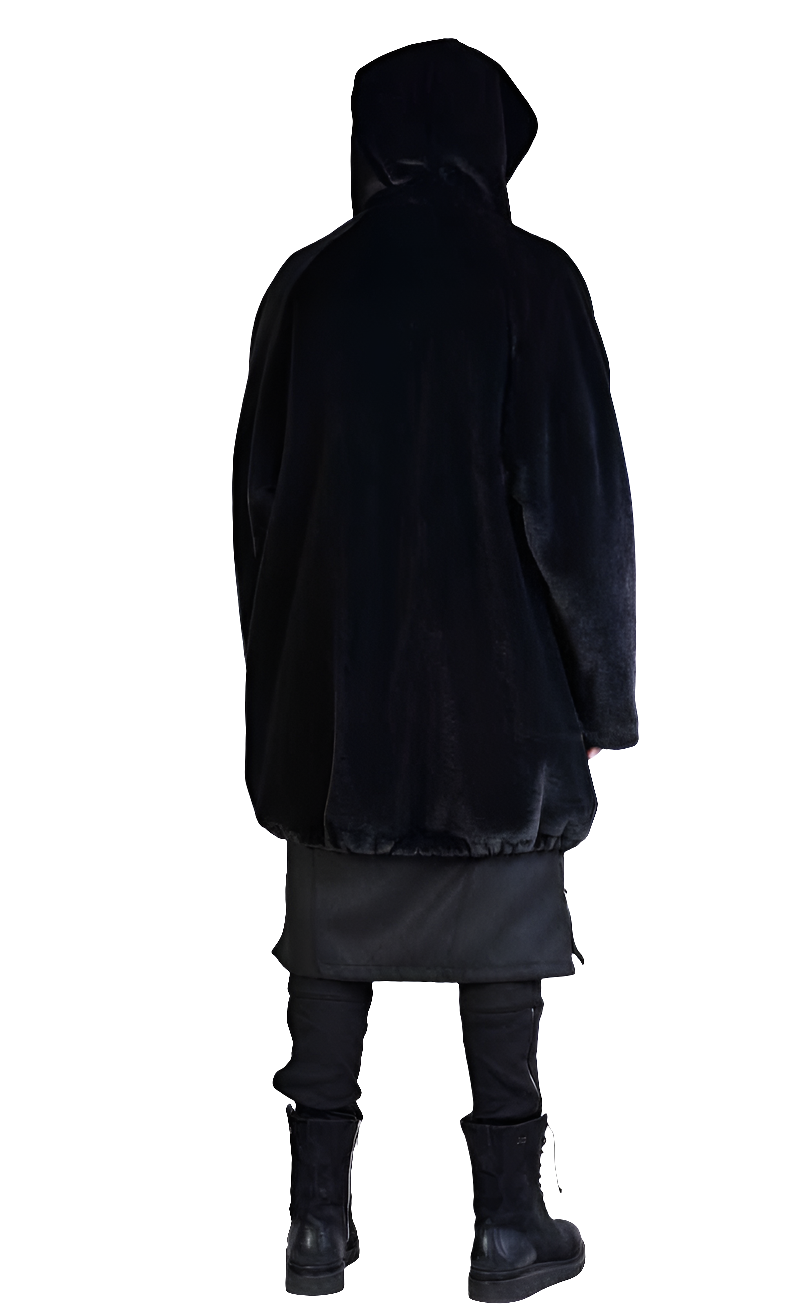 A33Q LM045 BLACK Faux Fur Lined Oversize Coat LA HAINE INSIDE US