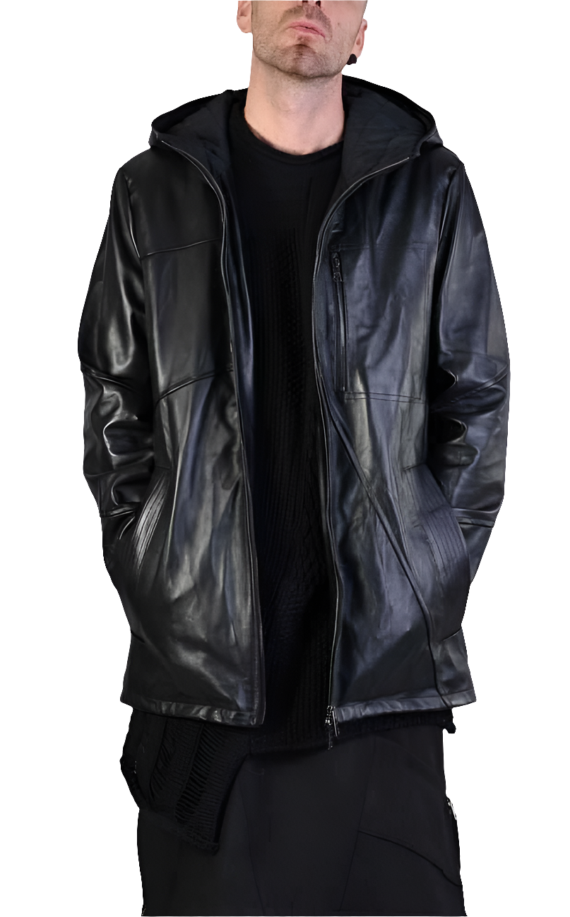 A33B LM005 Jacket - Black Vegetable Tanned Crumpled Leather Quilted Sport Italian Men's