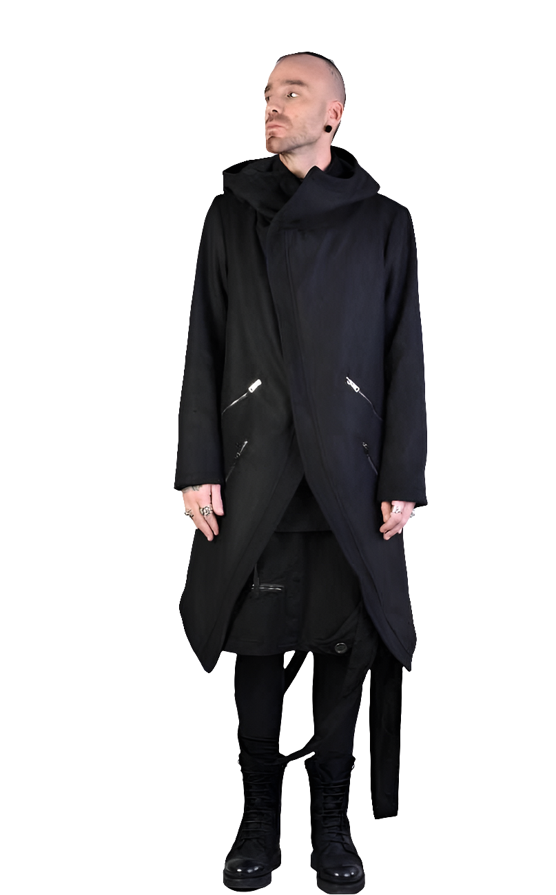 A33B LM066 BLACK Cloth Asymmetric Oversize Coat LA HAINE INSIDE US