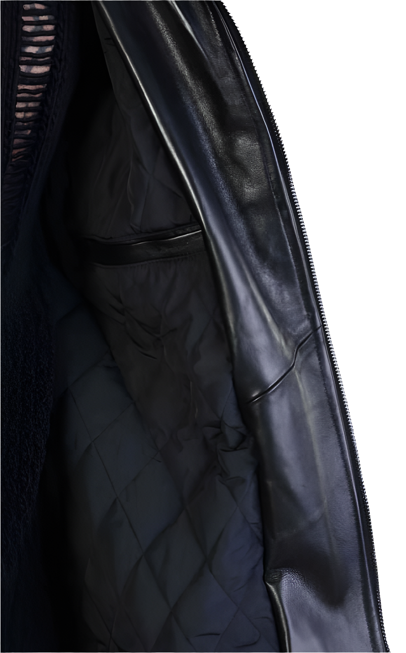 A33B LM005 Jacket - Black Vegetable Tanned Crumpled Leather Quilted Sport Italian Men's