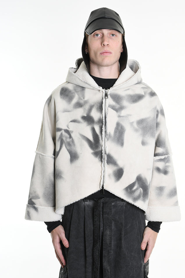 4- W5167 SPORT JACKET Over Faux Sheepskin Dyed Printed UNISEX U White LA HAINE INSIDE US