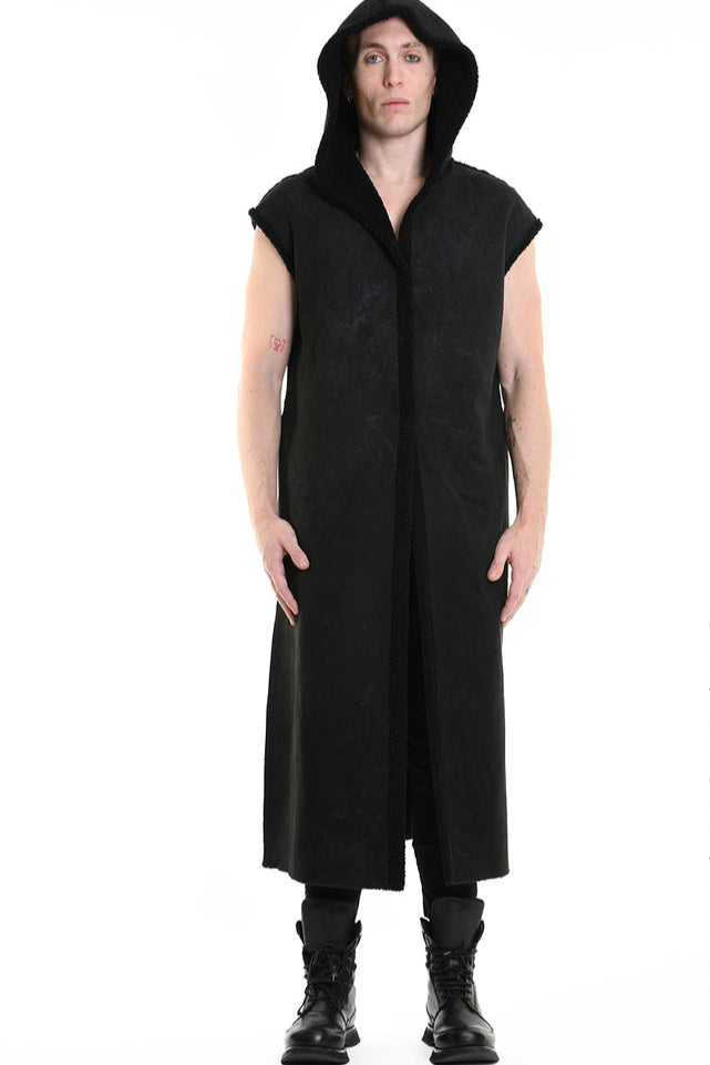 4- W5170 COAT Sleeveless Faux Sheepskin Marmorized UNISEX Black LA HAINE INSIDE US