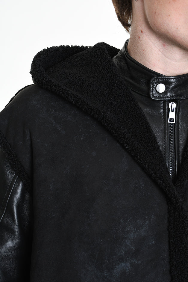 4- W5170 COAT Sleeveless Faux Sheepskin Marmorized UNISEX Black LA HAINE INSIDE US