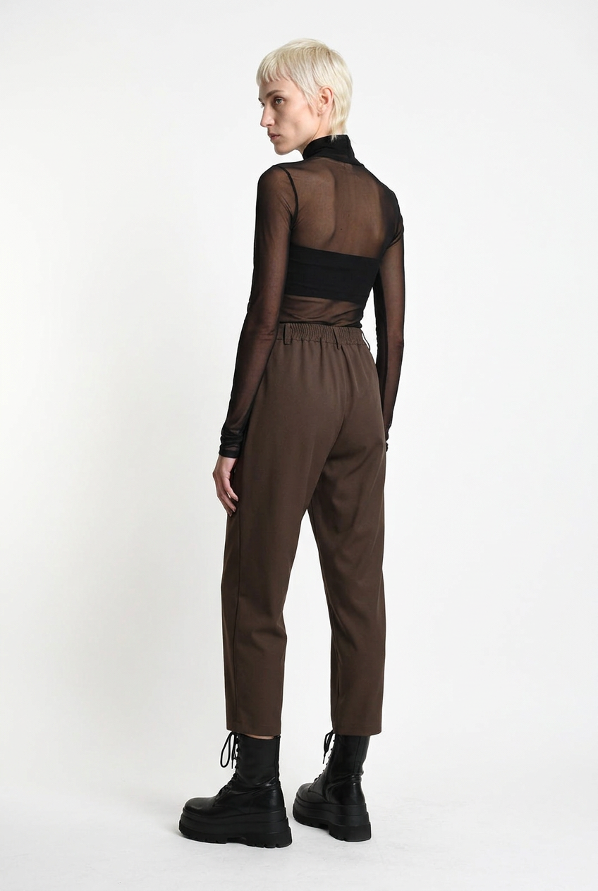 LA HAINE INSIDE US brown carrot-fit trousers, rear three-quarter view