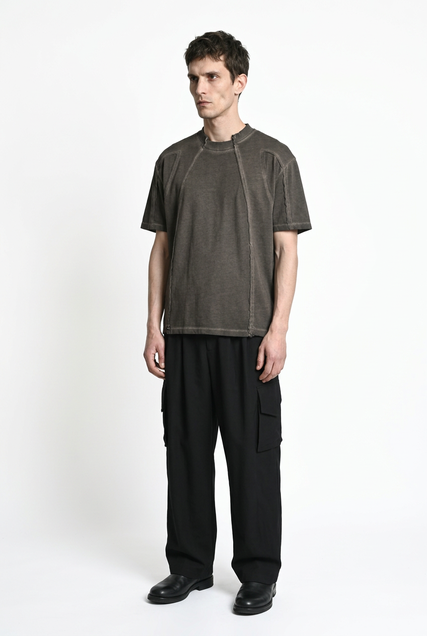 LA HAINE INSIDE US M1295 Mud cold-dyed cotton T-shirt, relaxed full-length front view