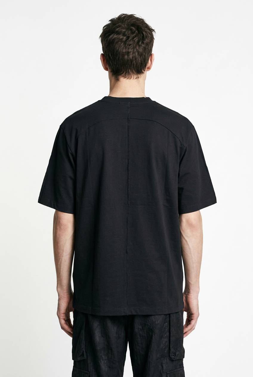 LA HAINE INSIDE US M1375 black oversized cotton stretch T-shirt, back view
