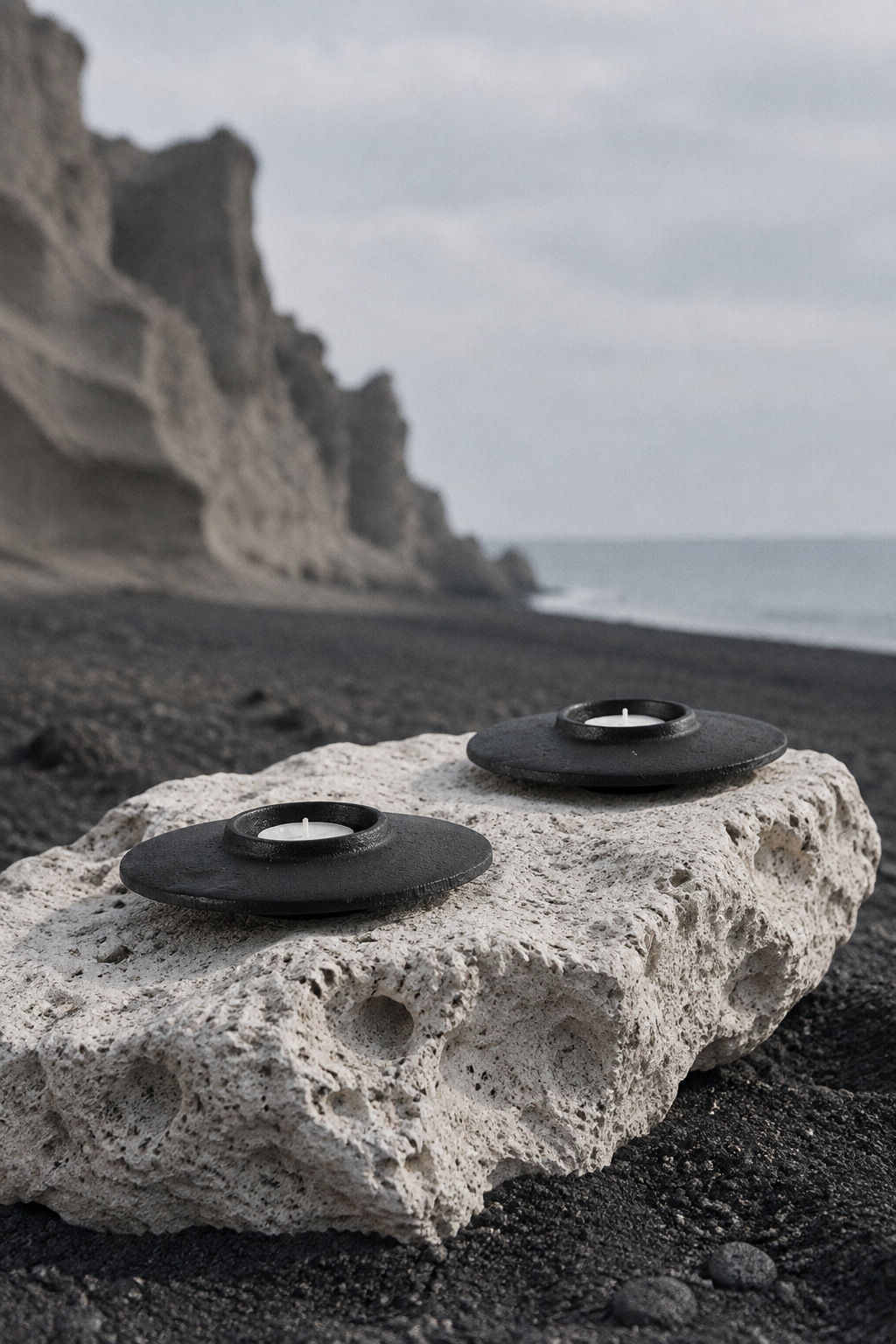 On pumice with black sand
