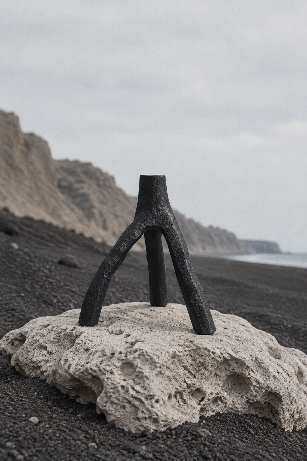 On pumice with black sand