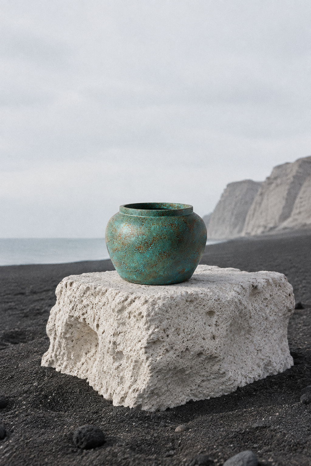 Pumice block and black sand