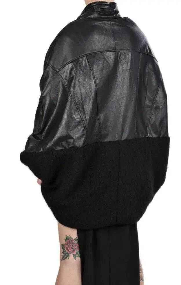 4B MISSINCAT19 BLACK Leather & boiled wool cape