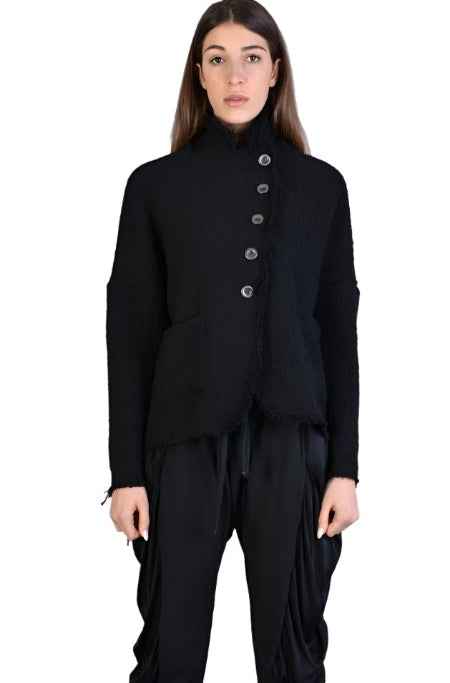 A39B SM216 Jacket - Black Wool Bouclé Oversized Asymmetric Button Luxurious Italian Women's
