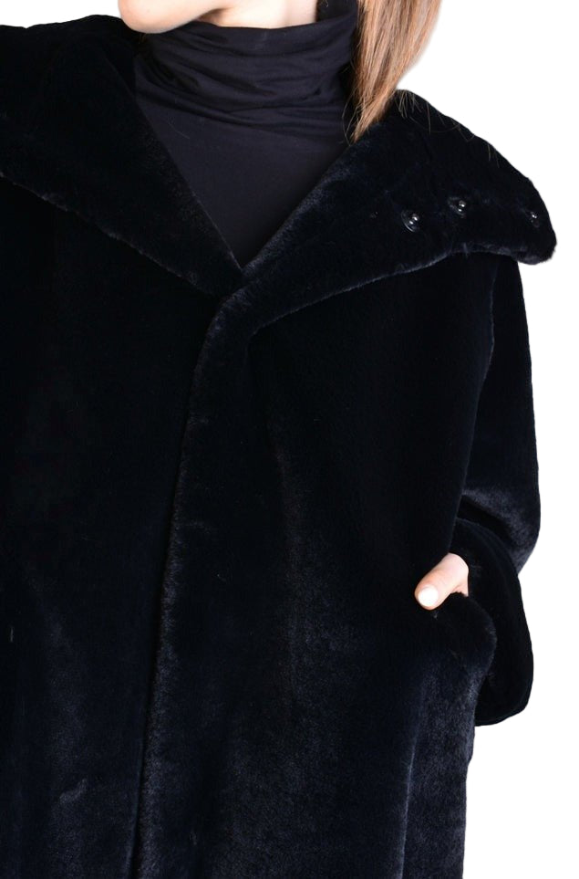 A33Q LM045 BLACKD Faux Fur Lined Oversize Coat