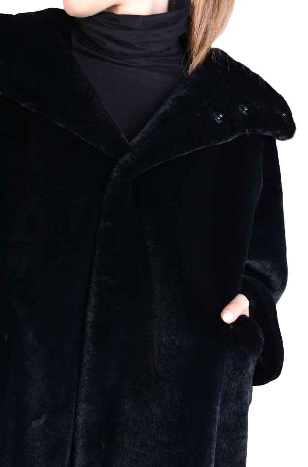 A33Q LM045 BLACKD Faux Fur Lined Oversize Coat Unisex