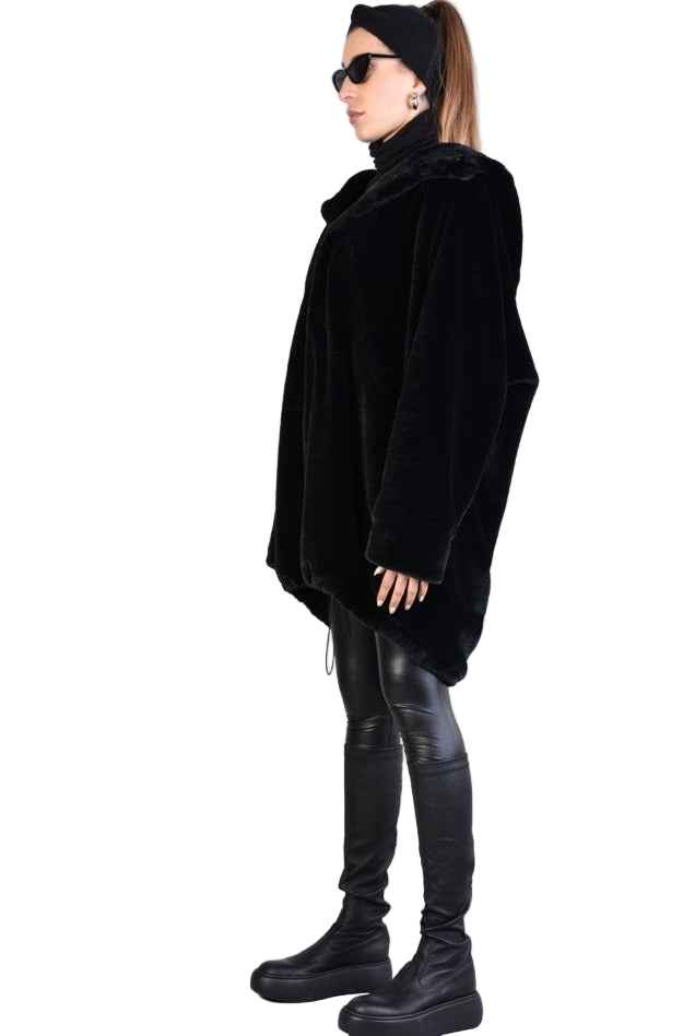 A33Q LM045 BLACKD Faux Fur Lined Oversize Coat Unisex