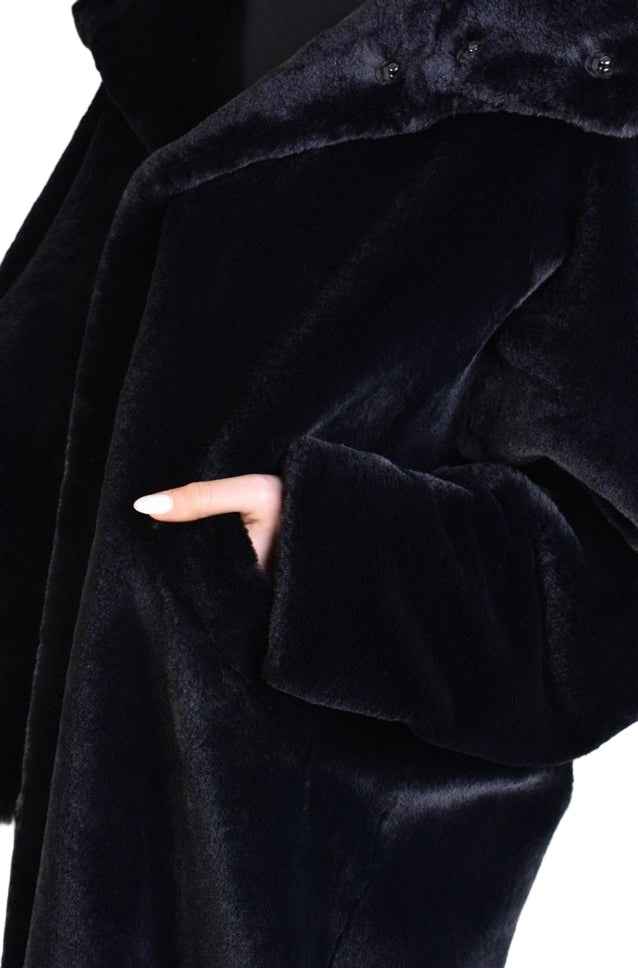 A33Q LM045 BLACKD Faux Fur Lined Oversize Coat Unisex