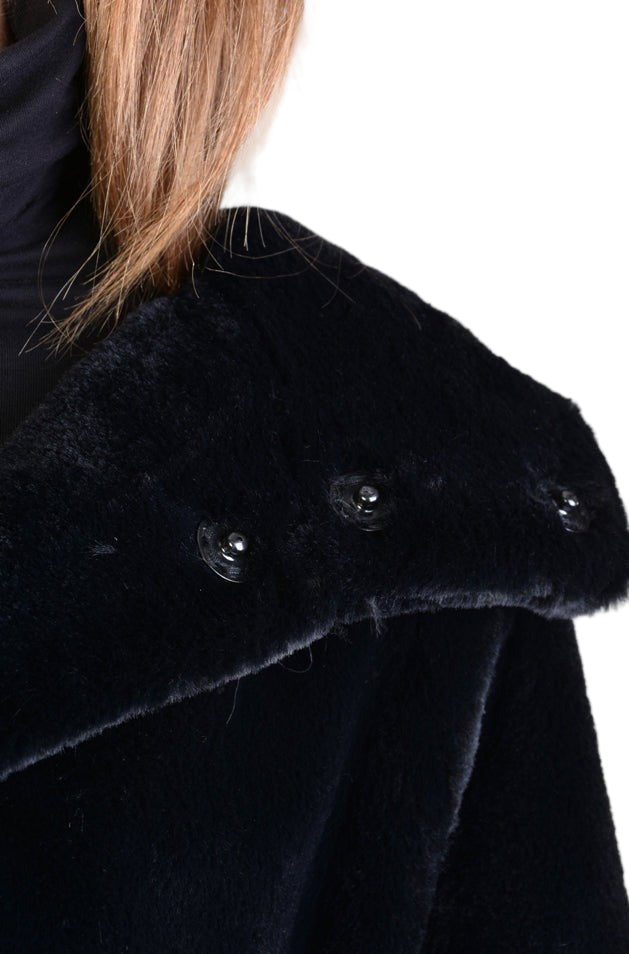A33Q LM045 BLACKD Faux Fur Lined Oversize Coat