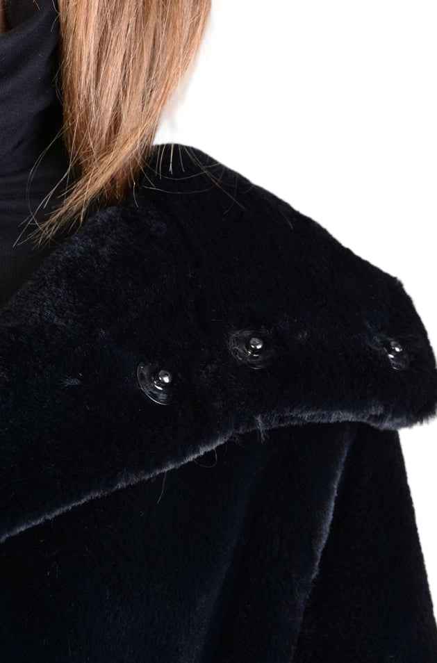 A33Q LM045 BLACKD Faux Fur Lined Oversize Coat Unisex