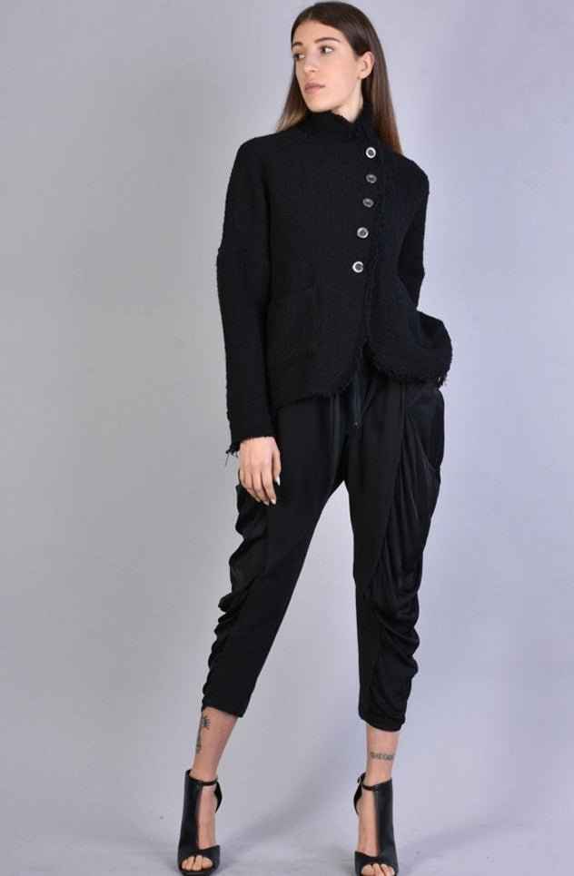 A39B SM216 Jacket - Black Wool Bouclé Oversized Asymmetric Button Luxurious Italian Women's