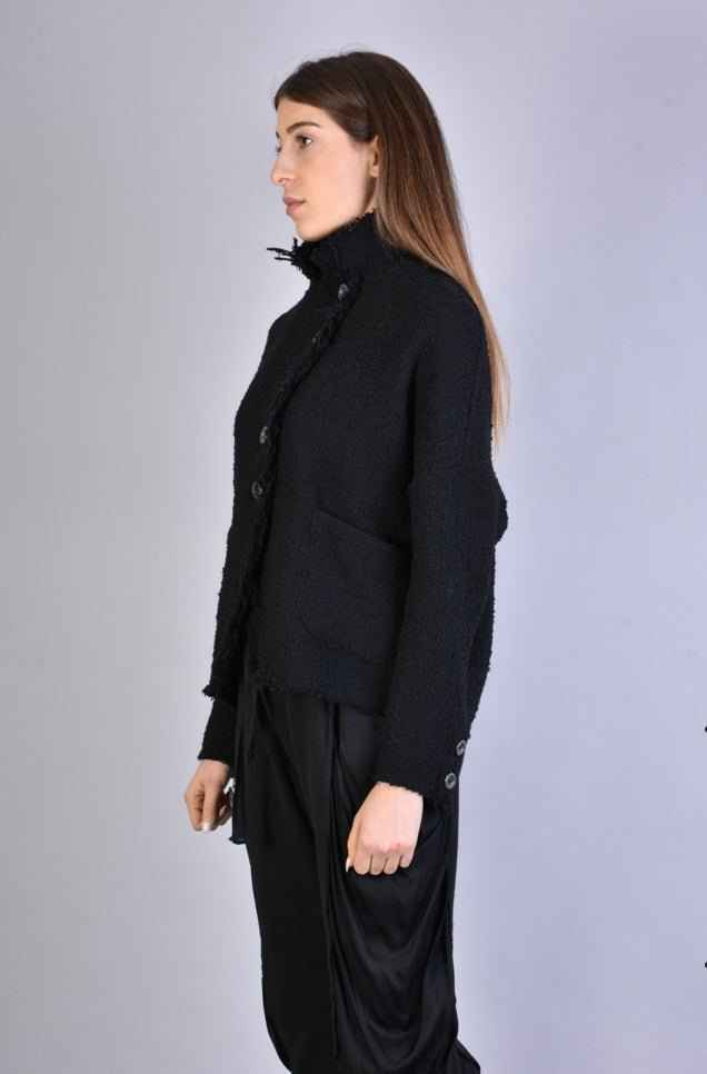 A39B SM216 Jacket - Black Wool Bouclé Oversized Asymmetric Button Luxurious Italian Women's