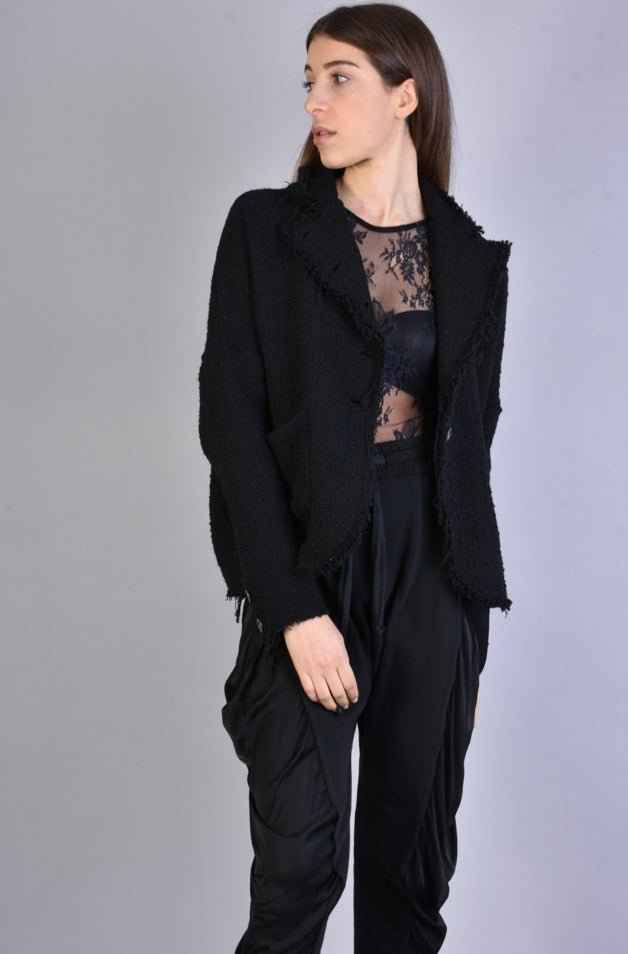 A39B SM216 Jacket - Black Wool Bouclé Oversized Asymmetric Button Luxurious Italian Women's