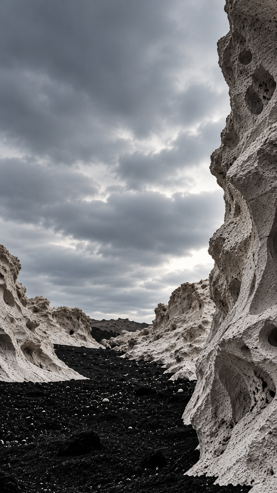TEPHRA Santorini volcanic landscape with black sand and white rock formations