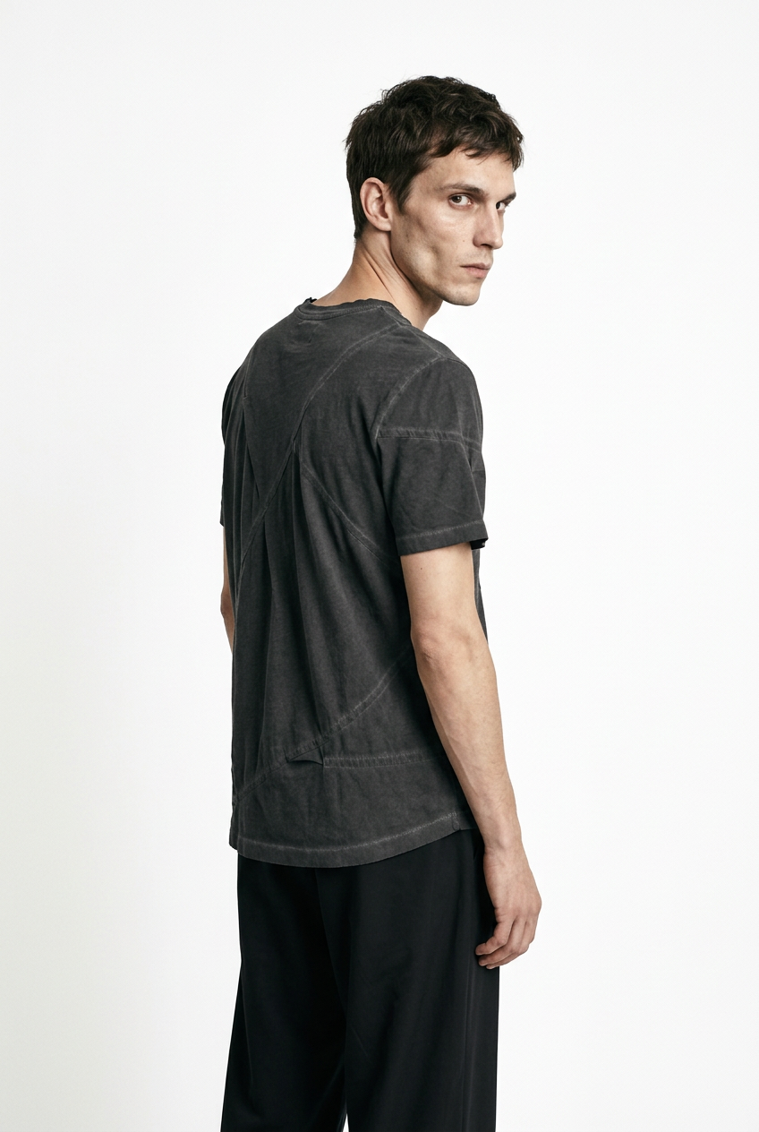 LA HAINE INSIDE US M1294 grey cold-dyed cotton T-shirt, three-quarter back view