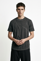 LA HAINE INSIDE US M1294 grey cold-dyed cotton T-shirt, front view with hands clasped