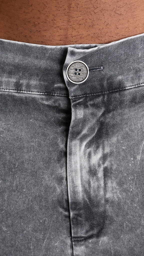 A33B M103325 TROUSER in marmorized grey fabric with button detail.