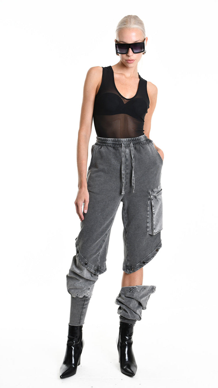 Α33B M104325 TROUSER Cargo Fleece & Cotton Stretch Marmorized UNISEX D Grey