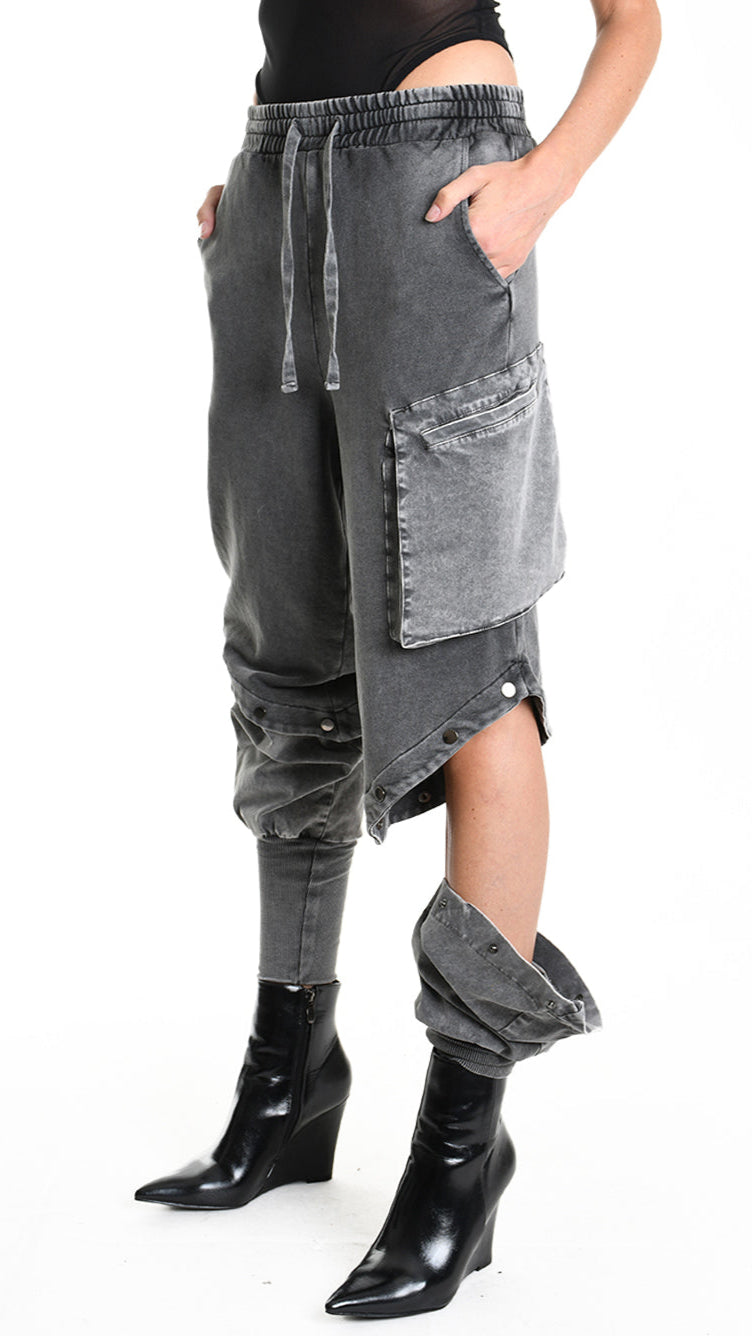 Α33B M104325 TROUSER Cargo Fleece & Cotton Stretch Marmorized UNISEX D Grey