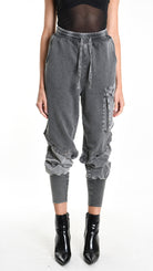 Α33B M104325 TROUSER Cargo Fleece & Cotton Stretch Marmorized UNISEX D Grey
