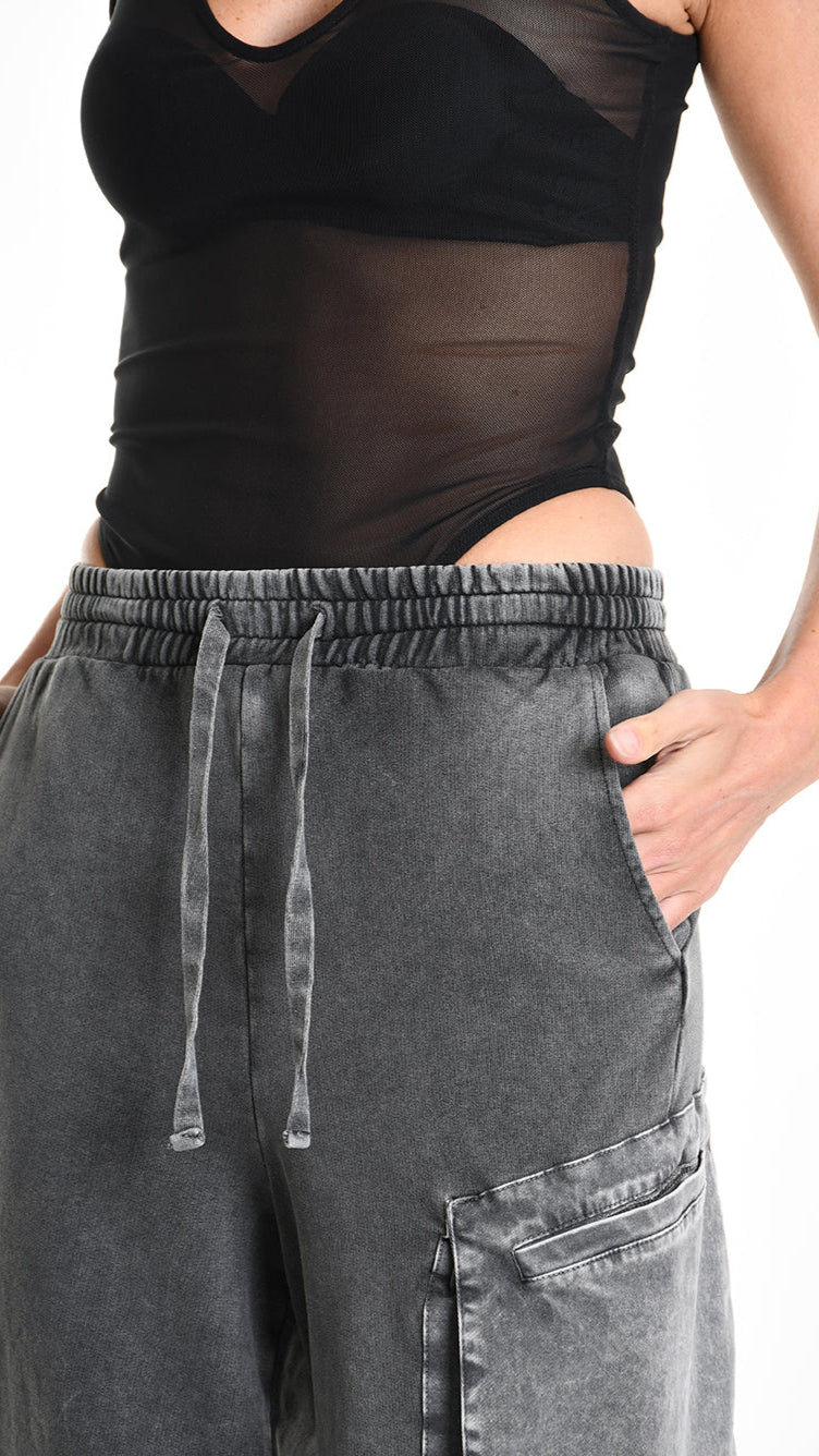 Α33B M104325 TROUSER Cargo Fleece & Cotton Stretch Marmorized UNISEX D Grey