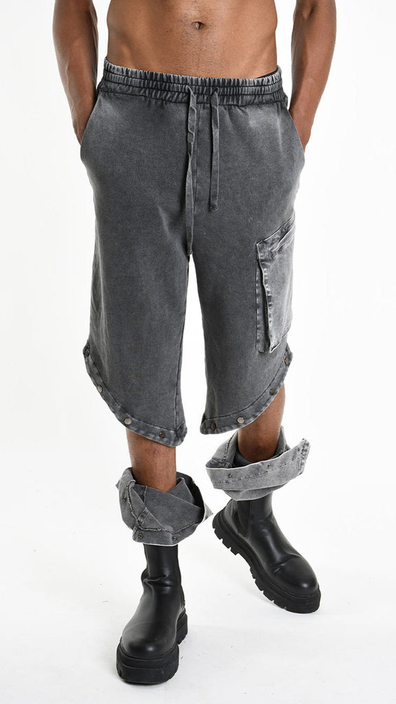 A33B M104325 TROUSER, grey cargo fleece and cotton stretch, Italy-made, marmorized finish, unisex design.